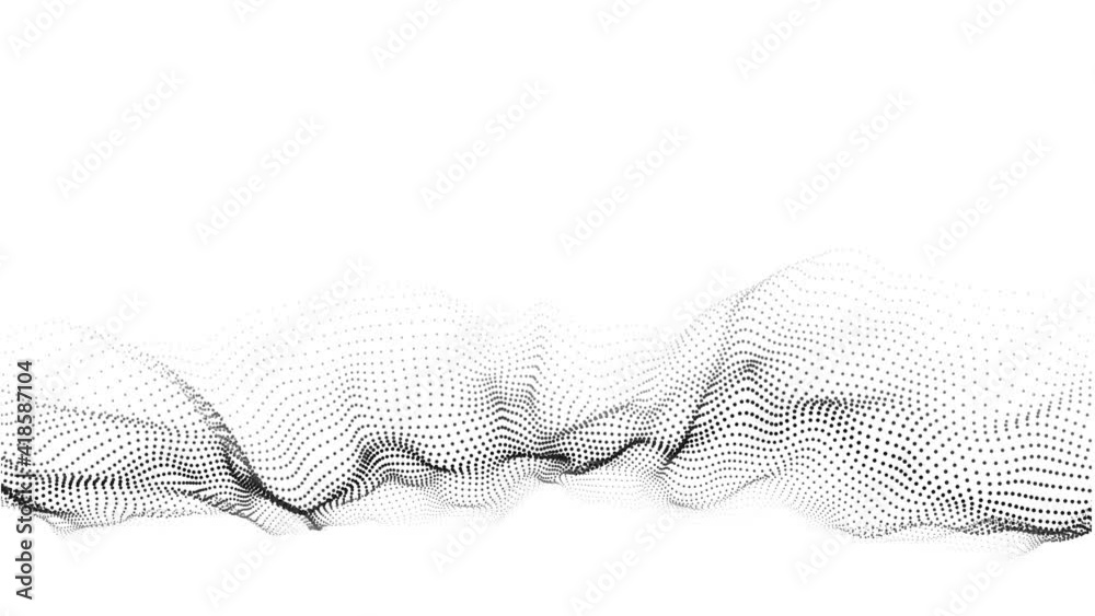 A wave of moving particles. Abstract 3d illustration on a white background.