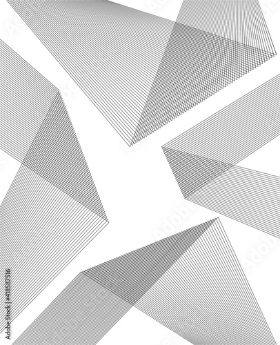 Design elements. Curved sharp corners many streak. Abstract vertical broken stripes on white background isolated. Creative band art. Vector illustration EPS 10. Black lines created using Blend Tool