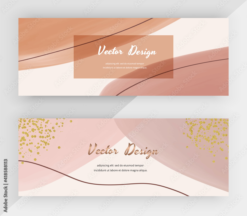 Fototapeta premium Horizontal banners with pink and brown shapes for social media 