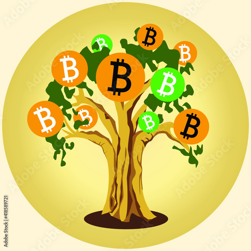vector illustration of bitcoins on the tree