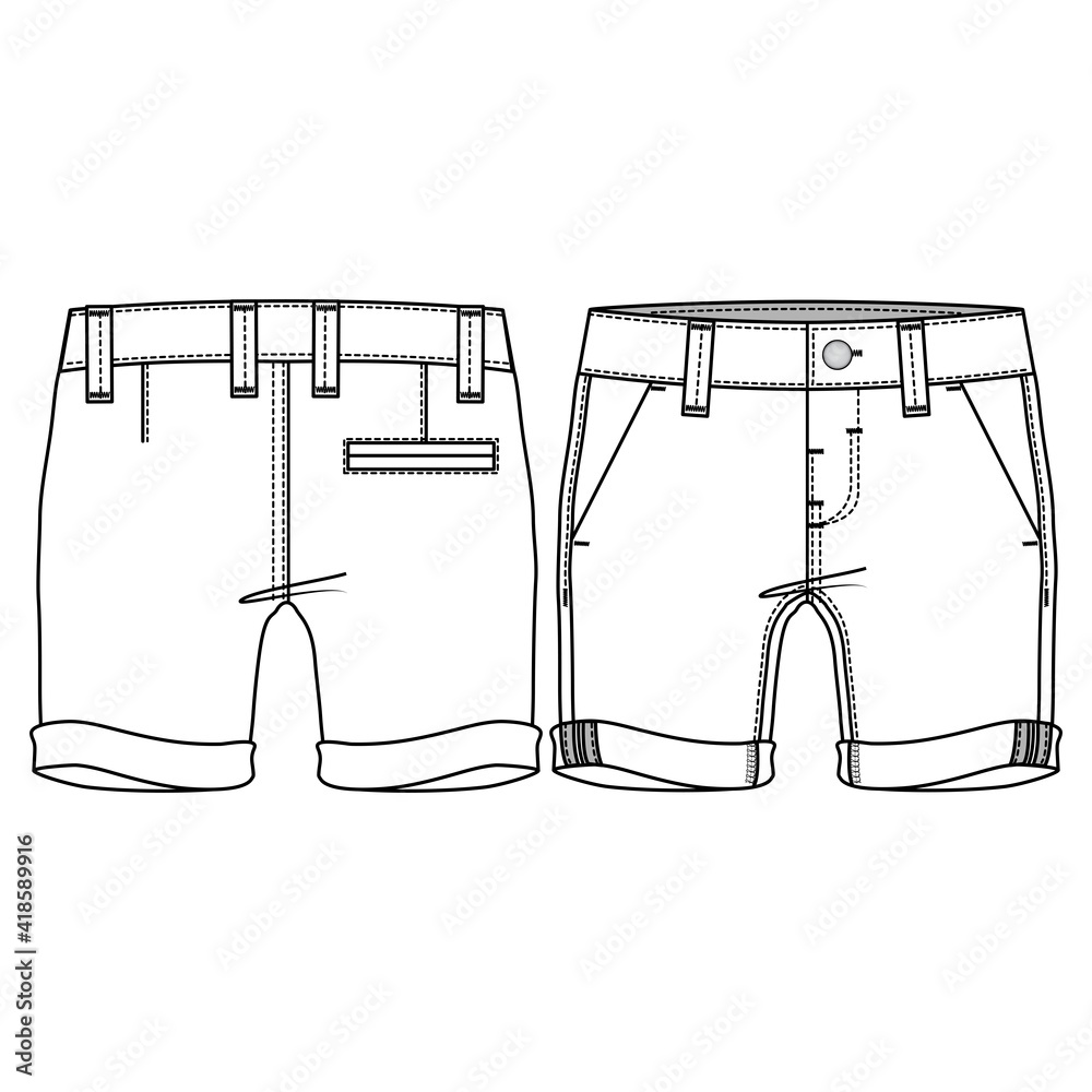 Boys short flat sketch template. Technical Fashion Illustration. Woven ...