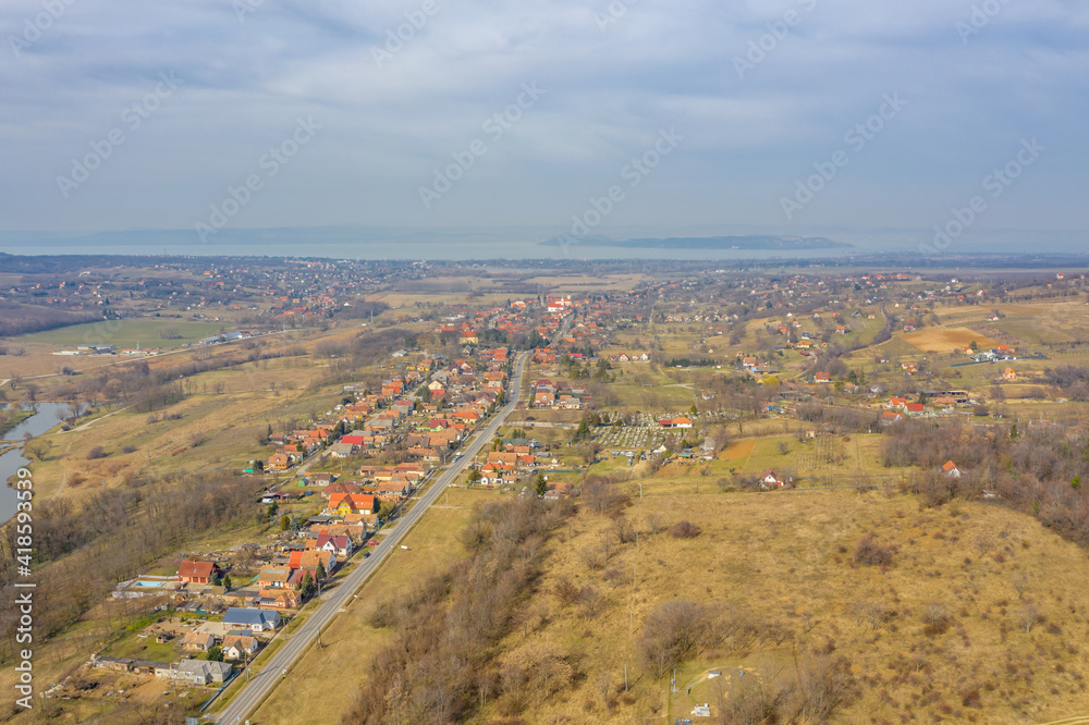 Hungary - Koroshegy town from drone view near Lake Blaton Hungary - Koroshegy town from drone view near Lake Blaton
