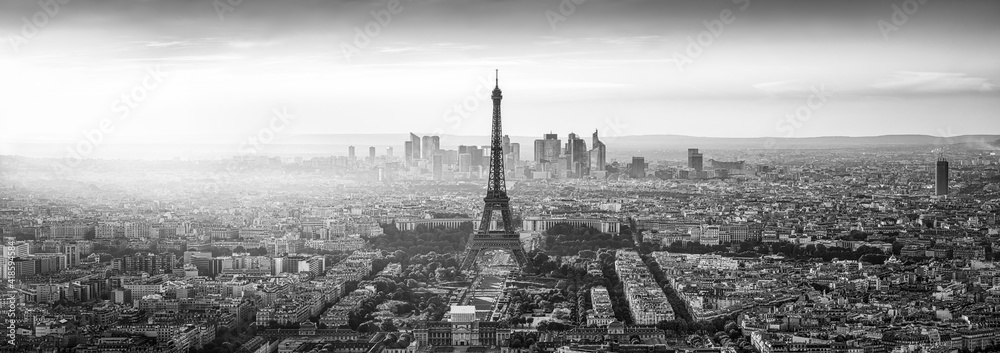 Paris skyline panorama in black and white