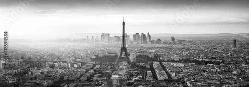 Paris skyline panorama in black and white photo