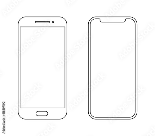 Smartphone outline icon mobile mockup. Wireframe front line vector cellphone