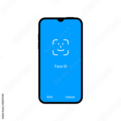 Face ID facial recognition user verification. Phone face scan biometric concept