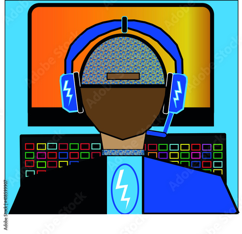 Vista de un adolescente jugando a juegos on line delante de un ordenador con un teclado con teclas de luces de colores.