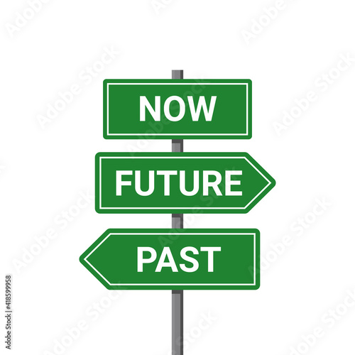 Future past present board icon. Now pas and future way destiny sign