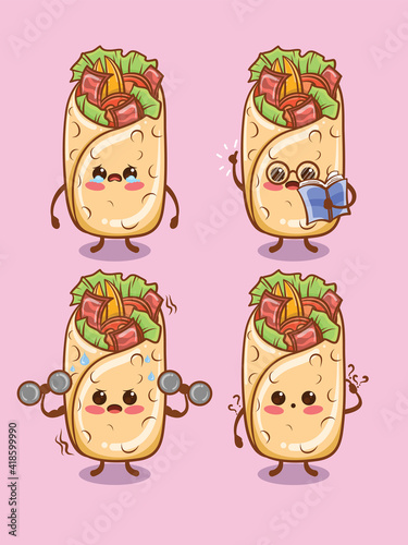 Set of cute kebabs all expression. cartoon