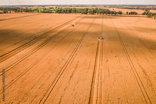 Harvesters on field, aerial...
