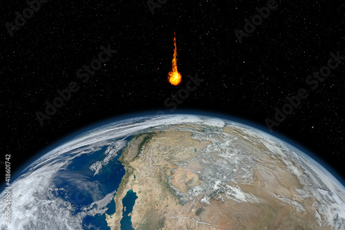 Fototapeta Naklejka Na Ścianę i Meble -  Dangerous asteroid approaching planet Earth, total disaster and life extinction, elements of this image furnished by NASA