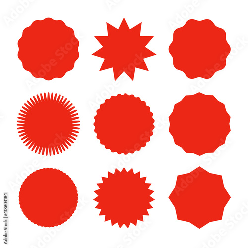 Starburst promo red sticker shape vector sale splash. Starburst round badge promo sticker