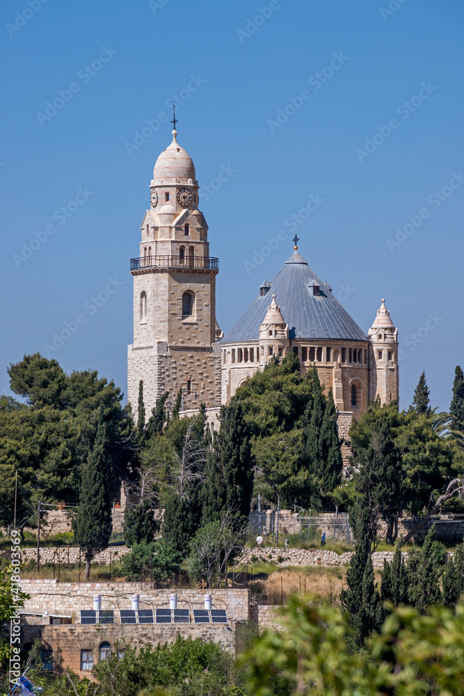 Vista de la abadía de la Dormición en la histórica ciudad de Jerusalén, Israel