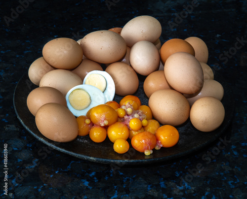 Eggs at various stages of maturation, food rich in healthy protein