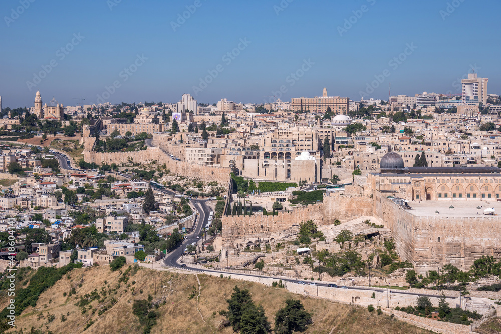 Vista de la ciudad de Jerusalén desde lo alto del Monte de Los Olivos