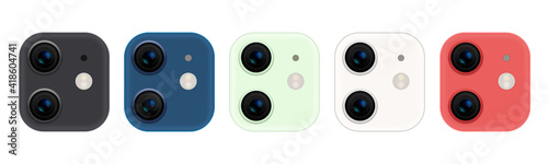 Camera phone lens mobile 3d vector icon. Smart phone camera lense back concept