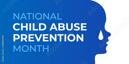 National Child Abuse Prevention Month banner design template. Celebrate annual in April in United States. Silhouette of child with tear. Concept of children protection and safety