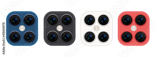 Camera phone lens mobile 3d vector icon. Smart phone camera lense back concept