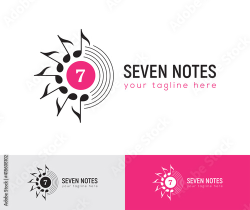 Music logo with seven musical notes.