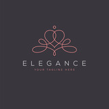 Ornate feminine elegant abstract logo with a heart shape in a modern mono line style.