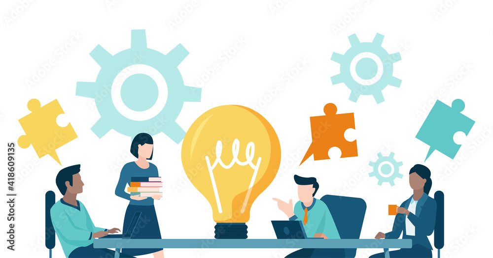 Vector of a business team brainstorming new idea Stock Vector | Adobe Stock