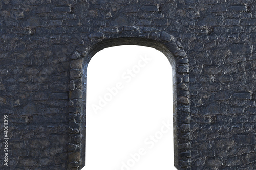 Papier peint grey stone wall with arch isolated on white, 3d render.