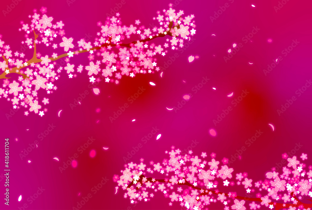 桜の花びらが舞うピンク背景