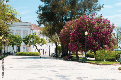 Faro, Portugal - April 9 2020. View of the city center of Faro next to the harbor in a summer day. Algarve.