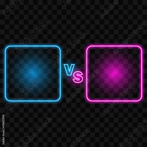 Versus battle screen design, neon competition banner, vector illustration.
