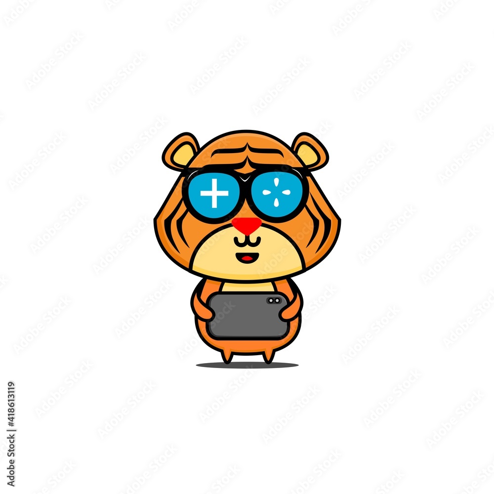 character design of tiger as a gamer,cute style for t shirt, sticker, logo element
