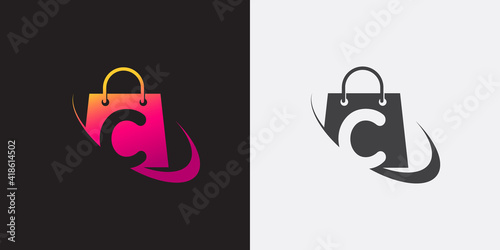online shopping logo design concept, abstract bag with letter C vector logo design illustration concept