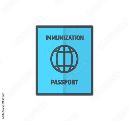 Vaccine passport vector flat design - Passport with mark of immunity and vaccination from Covid-19 for safe travel after global pandemic of Coronavirus.