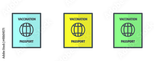 Vaccine passport vector flat design - Passport with mark of immunity and vaccination from Covid-19 for safe travel after global pandemic of Coronavirus.