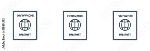 Vaccine passport vector flat design - Passport with mark of immunity and vaccination from Covid-19 for safe travel after global pandemic of Coronavirus.