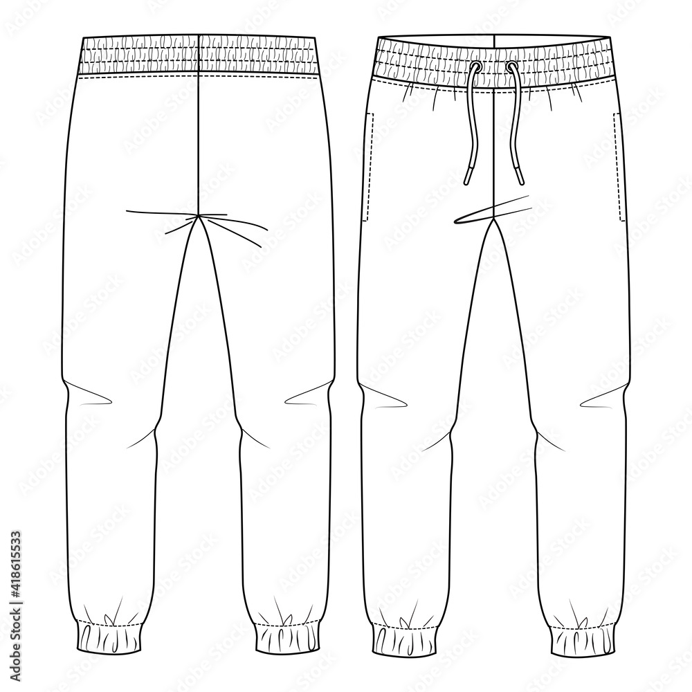 Kids Basic Fleece Sweat Pant fashion flat sketch template. Technical ...