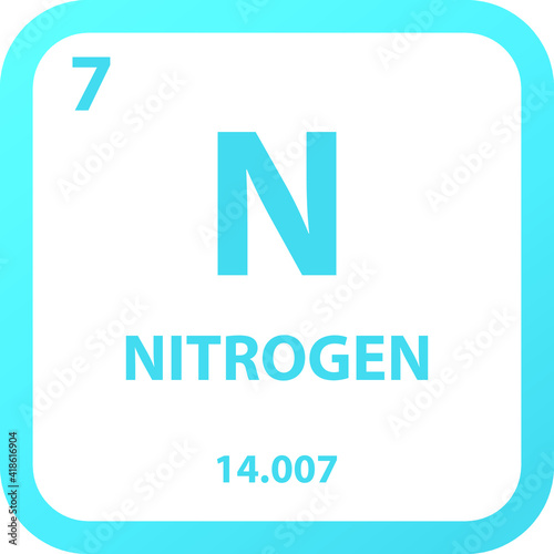 Nitrogen N Non reactive metal Chemical Element vector illustration diagram, with atomic number, mass and electron configuration. Simple outline flat   design for education, lab, science class.
