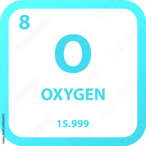 Oxygen O Non reactive metal Chemical Element vector illustration diagram, with atomic number, mass and electron configuration. Simple outline flat   design for education, lab, science class.