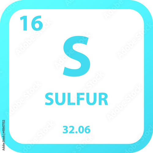 Sulfur S Non reactive metal Chemical Element vector illustration diagram, with atomic number, mass and electron configuration. Simple outline flat   design for education, lab, science class.