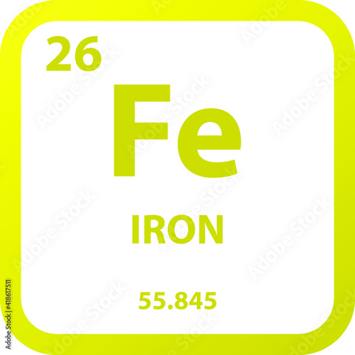 Iron Fe Transition metal Chemical Element vector illustration diagram, with atomic number, mass and electron configuration. Simple outline flat   design for education, lab, science class.