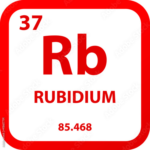 Rubidium Rb Alkali metal Chemical Element vector illustration diagram, with atomic number, mass and electron configuration. Simple outline flat   design for education, lab, science class.