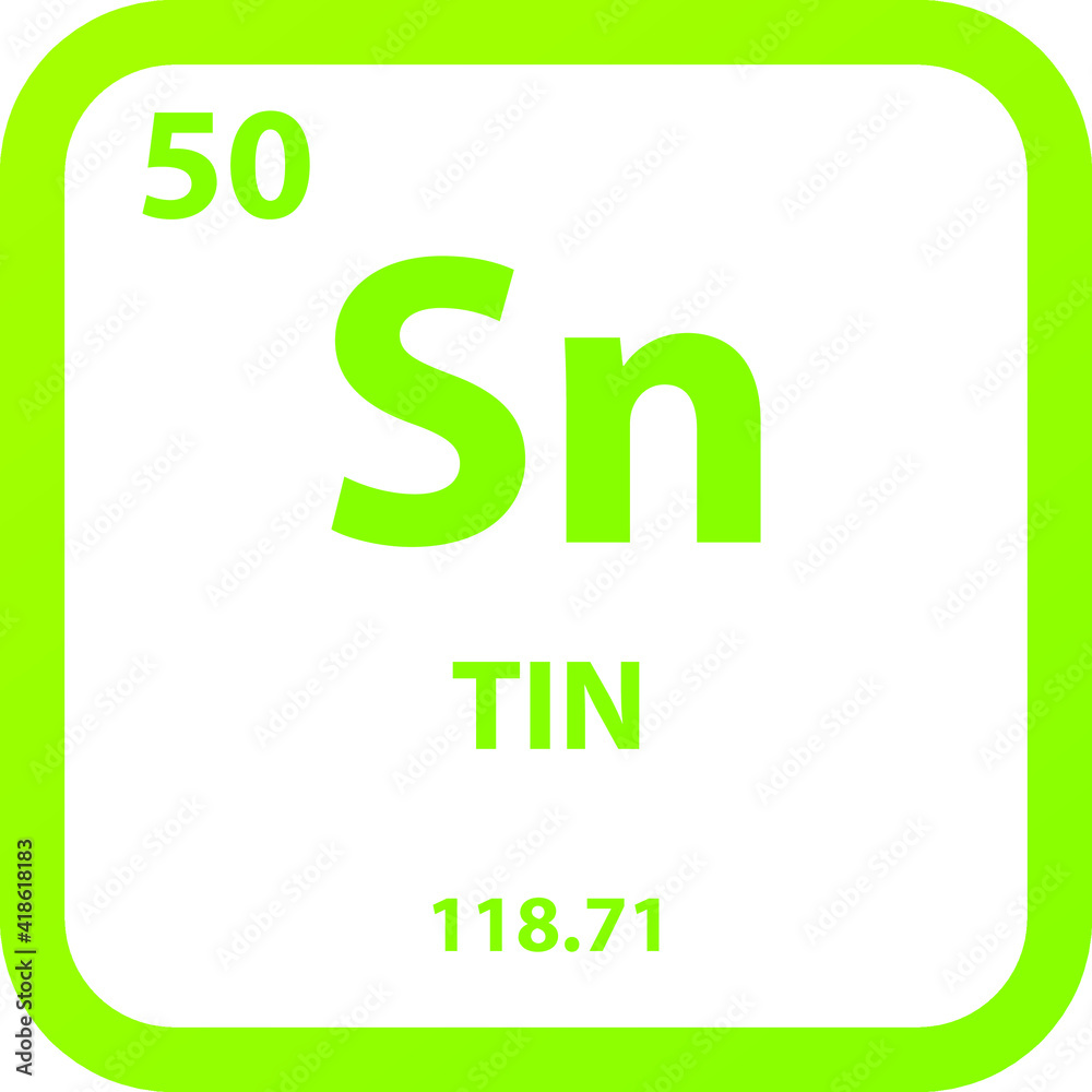 Tin Sn Post transition metal Chemical Element vector illustration diagram, with atomic number, mass and electron configuration. Simple outline flat design for education, lab, science class. Tin Sn Post transition metal Chemical Element vector illustration diagram, with atomic number, mass and electron configuration. Simple outline flat design for education, lab, science class.