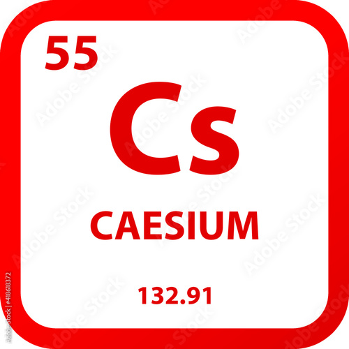 Caesium Cs Alkali metal Chemical Element vector illustration diagram, with atomic number, mass and electron configuration. Simple outline flat   design for education, lab, science class.