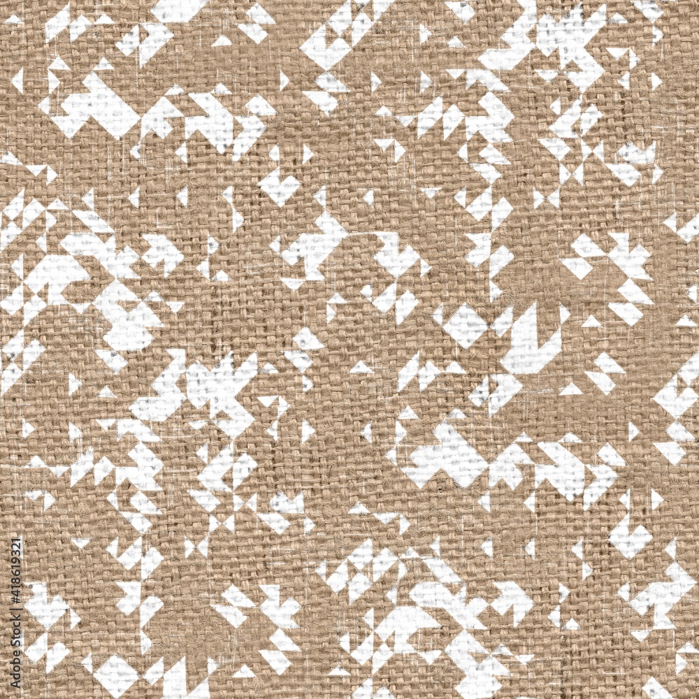 Seamless burlap with white paint pattern overlay. High quality illustration. Real burlap fabric texture with digital pattern on top for print in various surface design uses. Great for interiors. Seamless burlap with white paint pattern overlay. High quality illustration. Real burlap fabric texture with digital pattern on top for print in various surface design uses. Great for interiors.