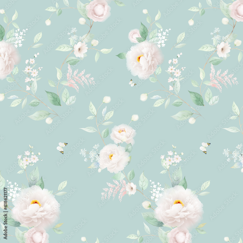 Fototapeta premium Flowers watercolor illustration.Manual composition.Big Set watercolor elements，Design for textile, wallpapers，Element for design,Greeting card