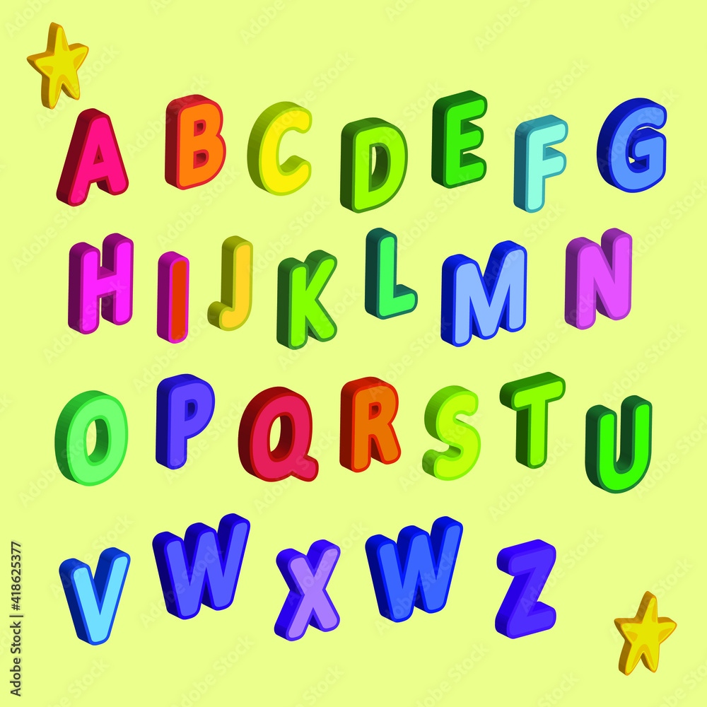 hand drawn alphabet. 3D capital letters alphabet. Children's puffy letters of different colors. hand drawn alphabet. 3D capital letters alphabet. Children's puffy letters of different colors.