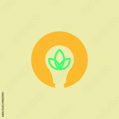 Circular logo vector template. Creative symbol for business and industry. Bulb and plant concept