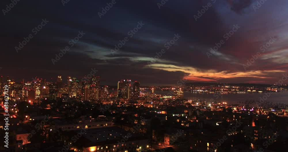 Sunset time lapse over the San Diego skyline.