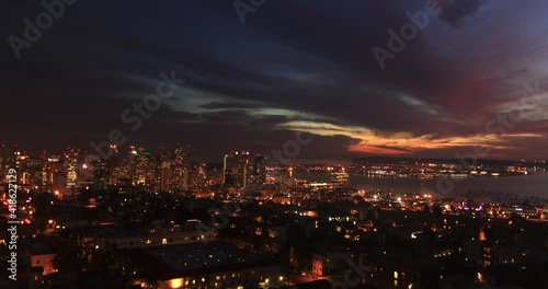 Sunset time lapse over the San Diego skyline.