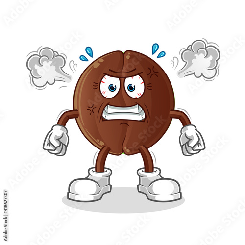 coffee bean very angry mascot. cartoon vector