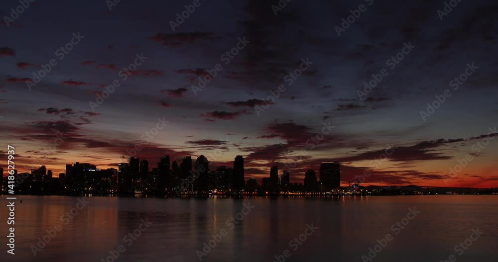 Time lapse of a sunrise over the San Diego skyline